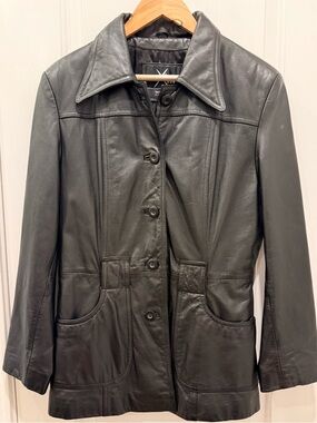 Wilsons Maxima Vintage Leather Black Button-Front Women's Jacket